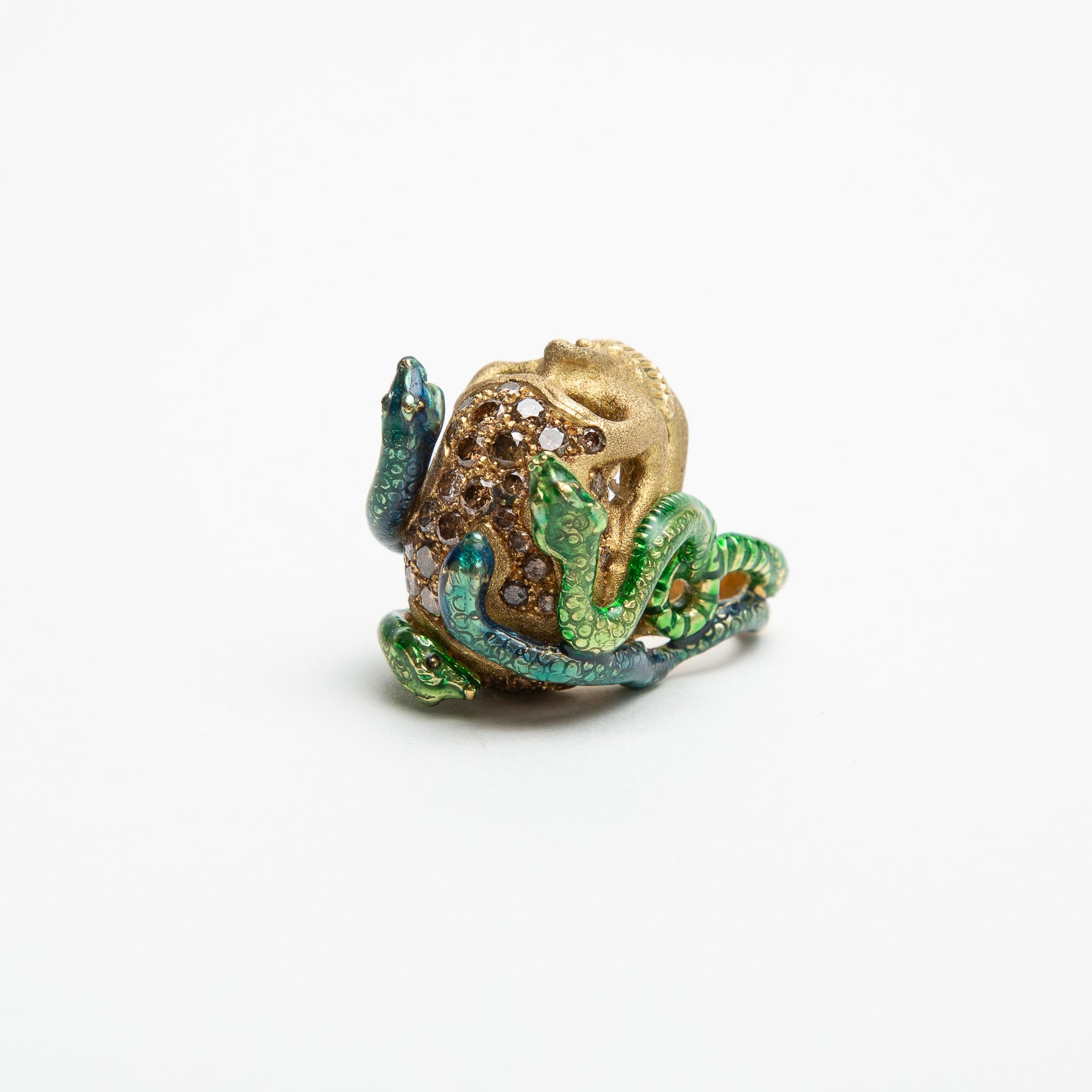 DELFINA DELETTREZ | GOLD SKULL ENAMEL SNAKES RING