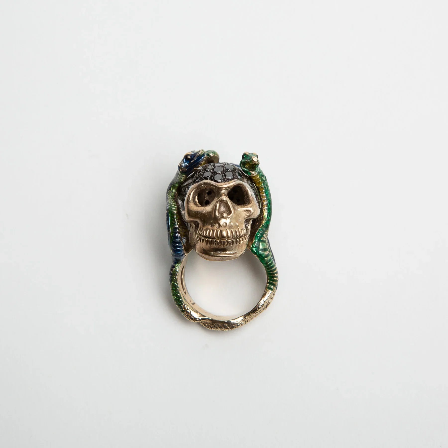 DELFINA DELETTREZ | WHITE GOLD SKULL ENAMEL SNAKES RING