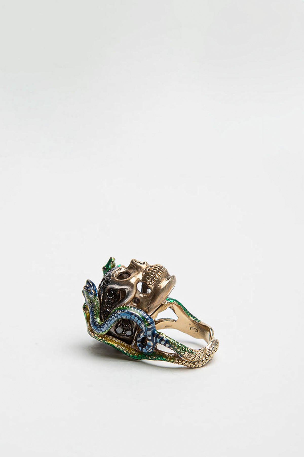 DELFINA DELETTREZ | WHITE GOLD SKULL ENAMEL SNAKES RING