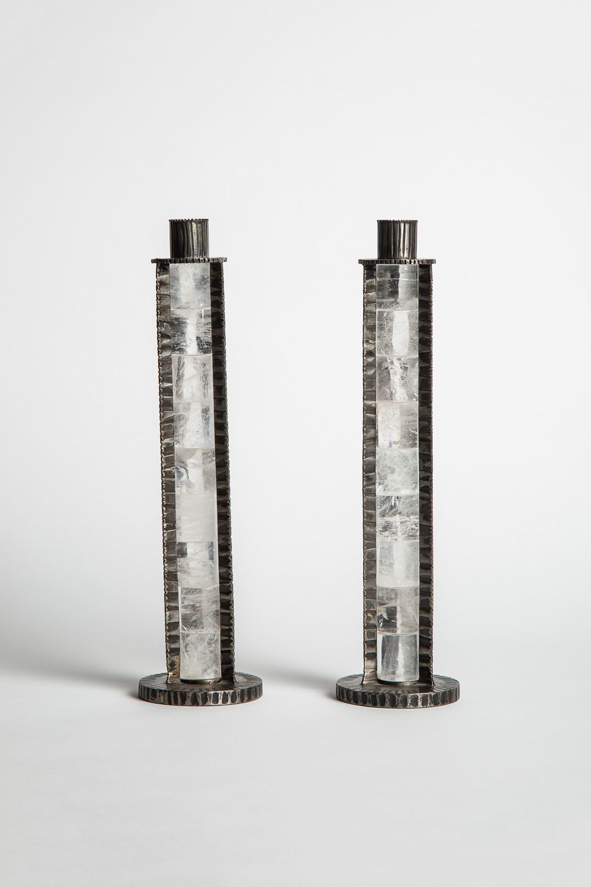 MAXFIELD PRIVATE COLLECTION | 9 ELEMENT CRYSTAL CANDLESTICKS, SET OF 2