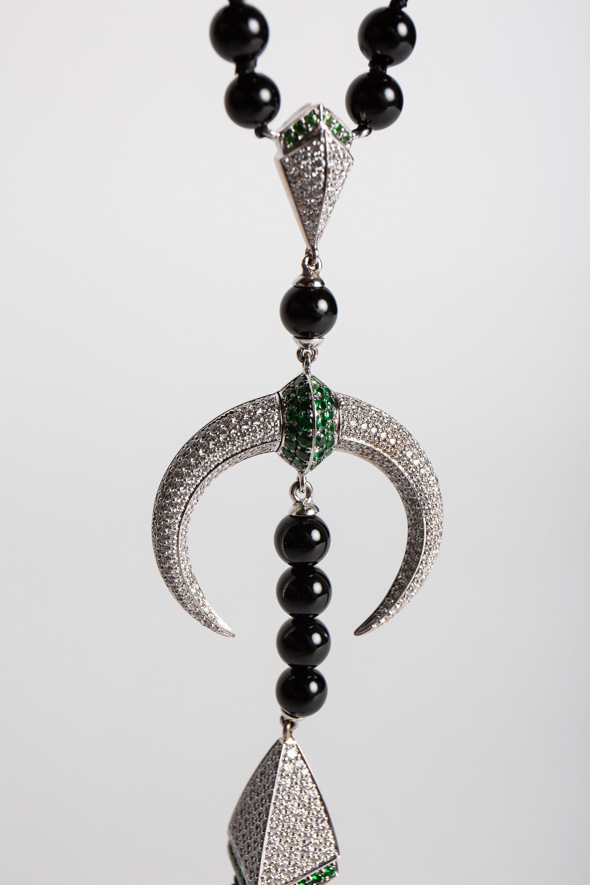 SHAUN LEANE | DIAMOND CRESCENT ONYX BEAD NECKLACE