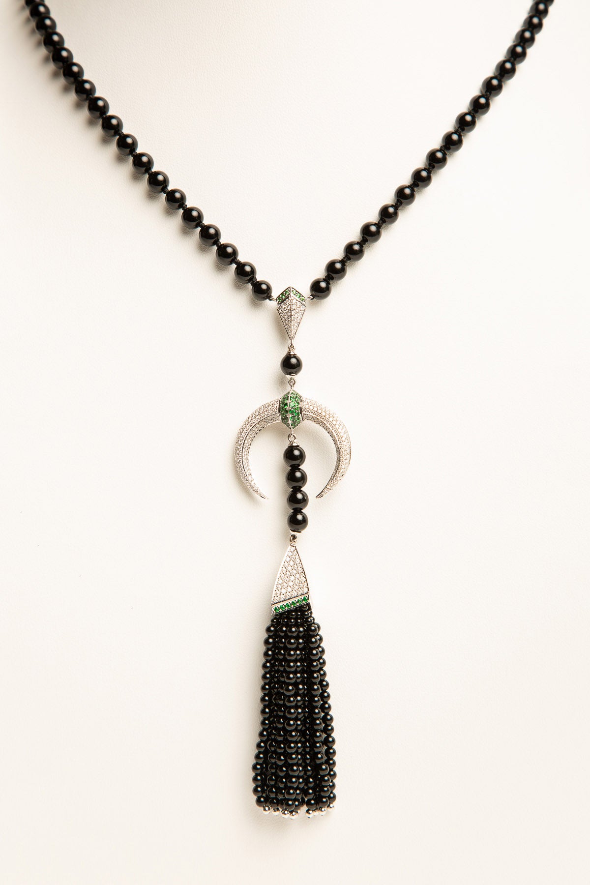 SHAUN LEANE | DIAMOND CRESCENT ONYX BEAD NECKLACE