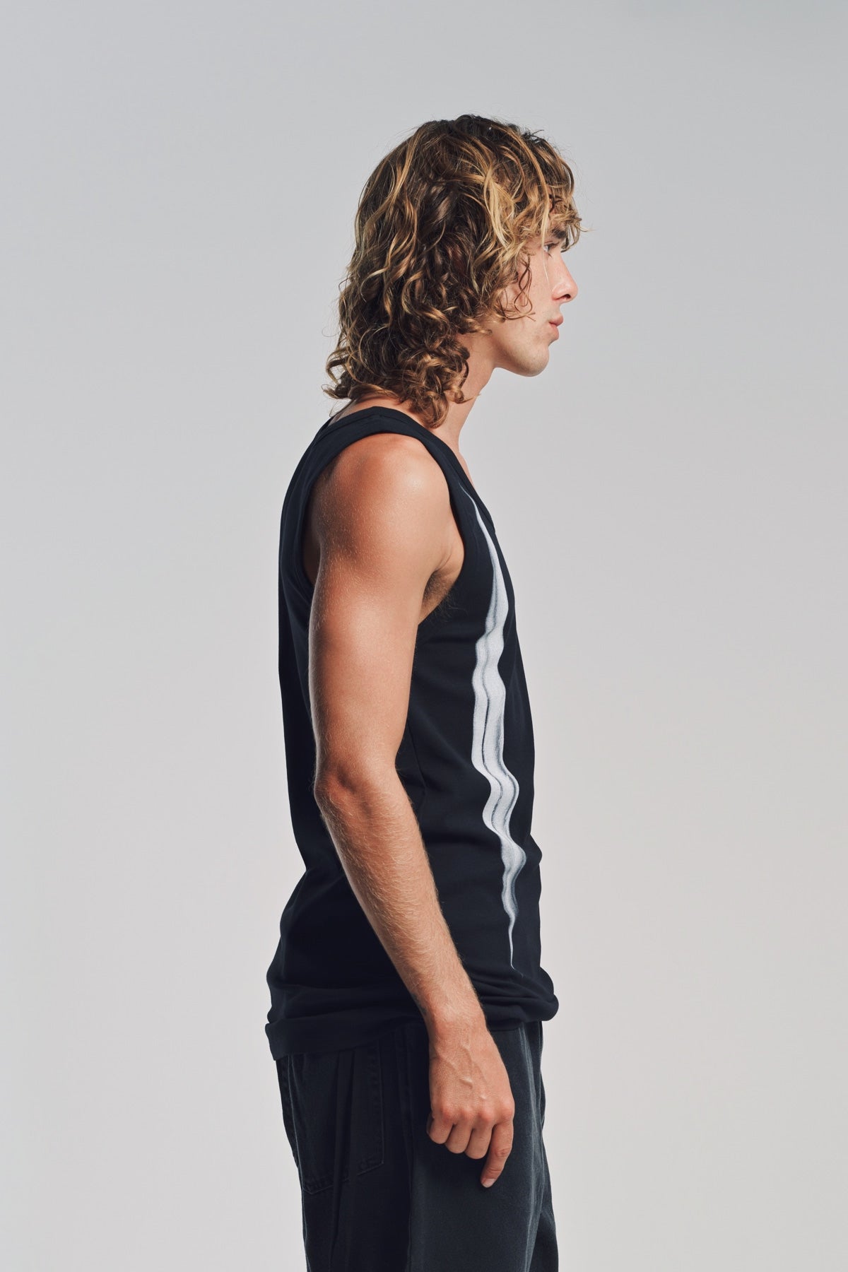 ANN DEMEULEMEESTER シルク　ストライプ タンクトップ 34 ANN DEMEULEMEESTER | FEATHER PRINT SEVA TANK