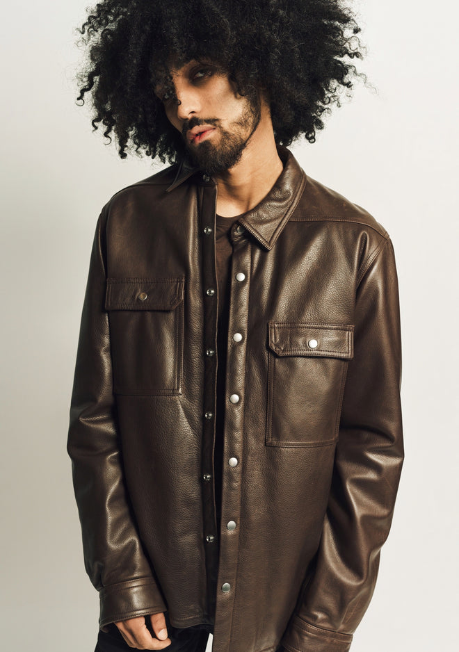 RICK OWENS | PADDED LEATHER OUTERSHIRT – MAXFIELD LA
