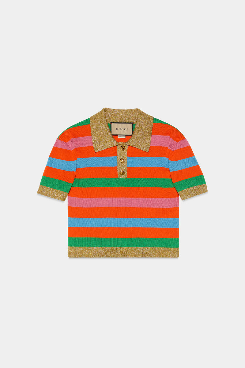 Gucci | Viscose Blend Striped Polo Top Orange/Multi / Xs