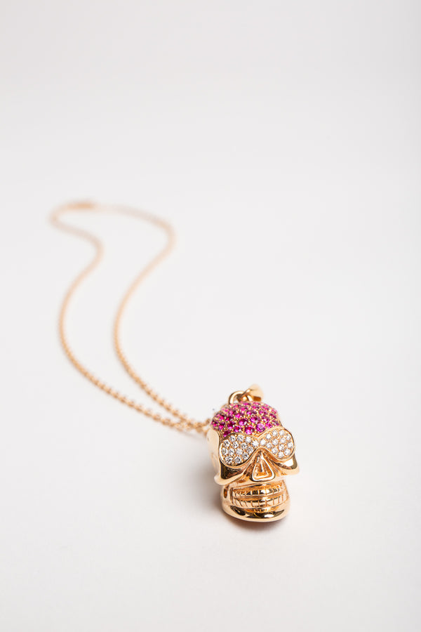 STEFERE | PINK SAPPHIRE SKULL NECKLACE