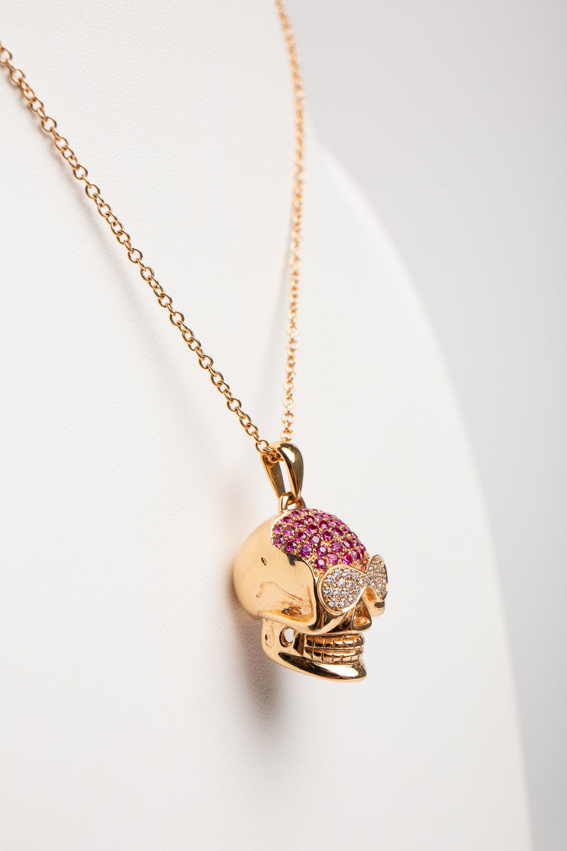 STEFERE | PINK SAPPHIRE SKULL NECKLACE