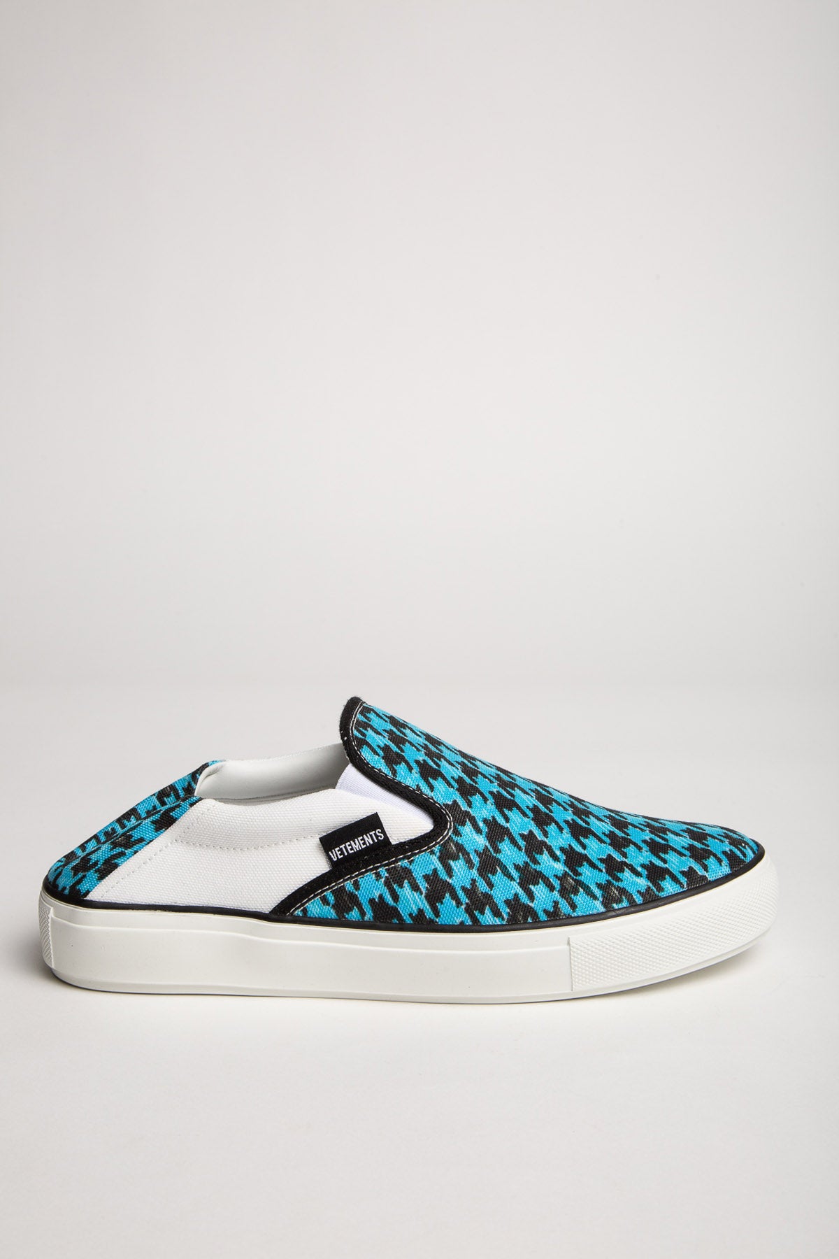VETEMENTS | BLUE HOUNDSTOOTH BABOUCHE SLIP ON SNEAKERS - MAXFIELD LA