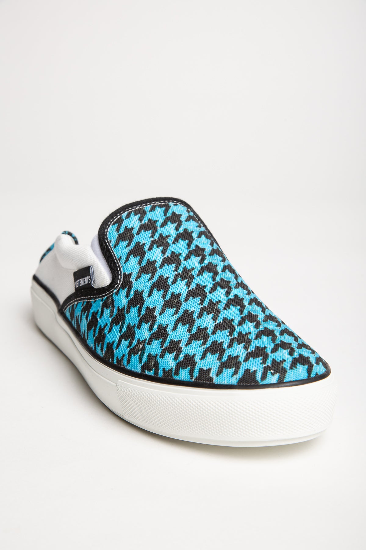 VETEMENTS | BLUE HOUNDSTOOTH BABOUCHE SLIP ON SNEAKERS - MAXFIELD LA