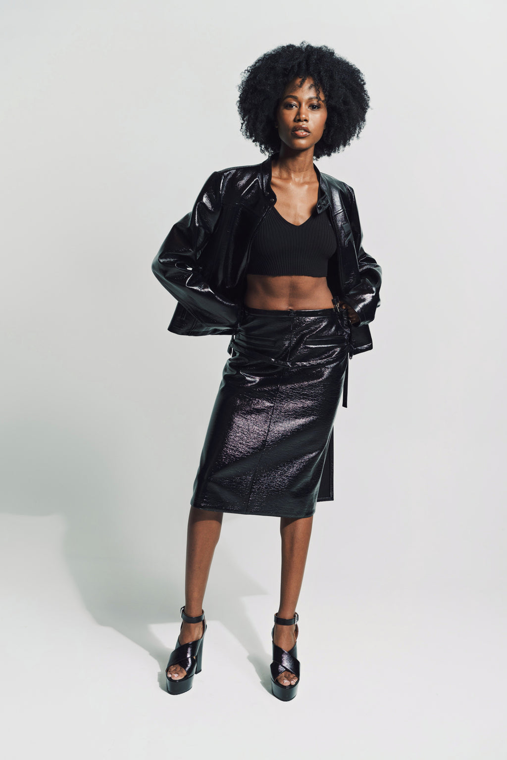 COURRÈGES ONE STRAP VINYL SKIRT