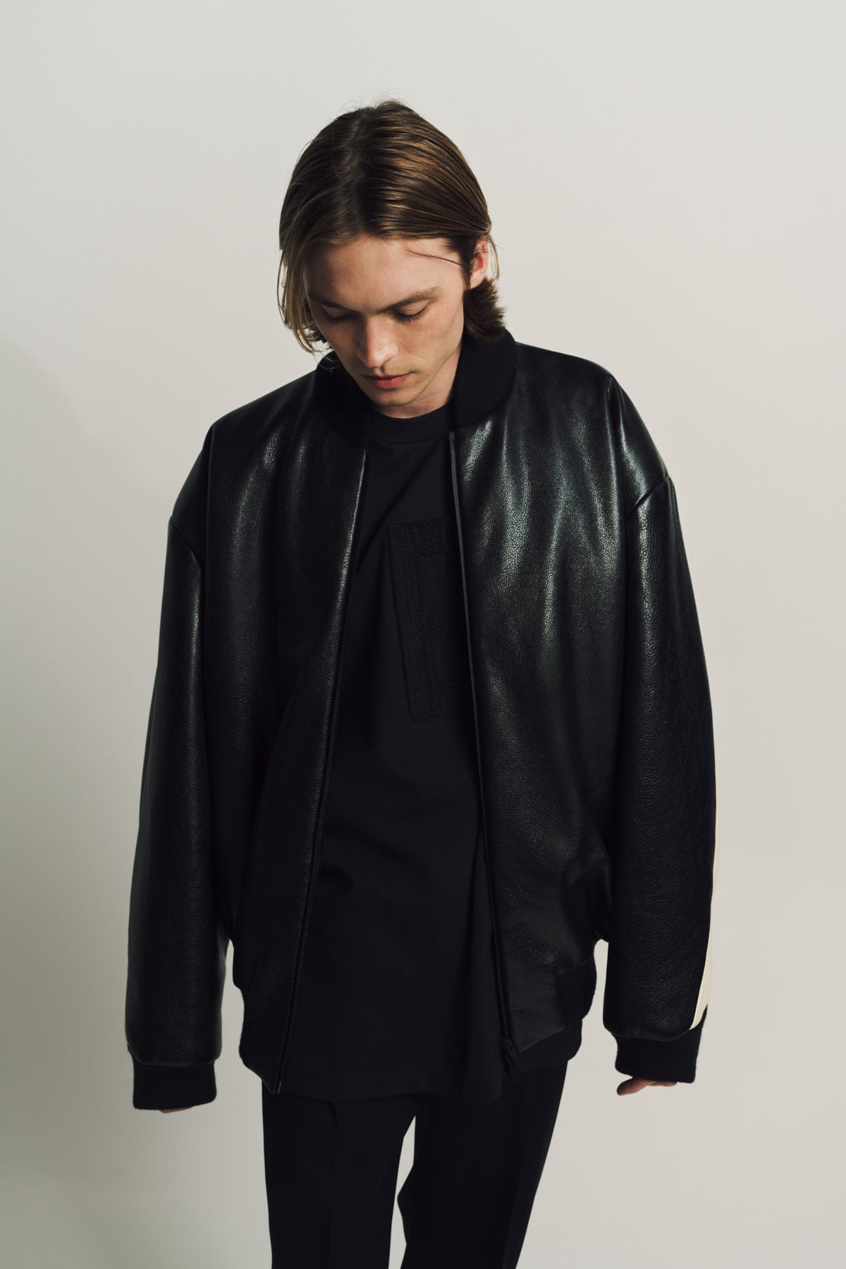FEAR OF GOD | LEATHER MOTO STRIPE BOMBER - MAXFIELD LA