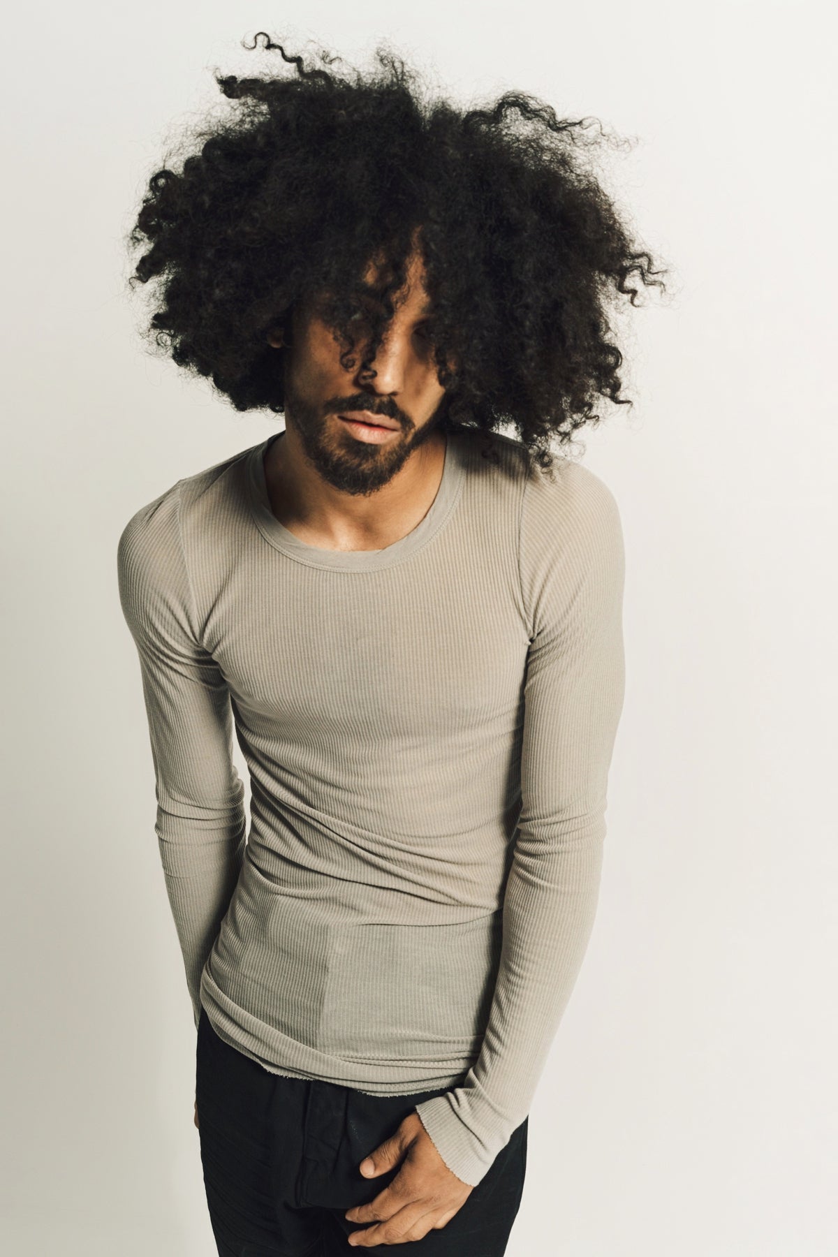 RICK OWENS | RIB LONG SLEEVE TEE - MAXFIELD LA