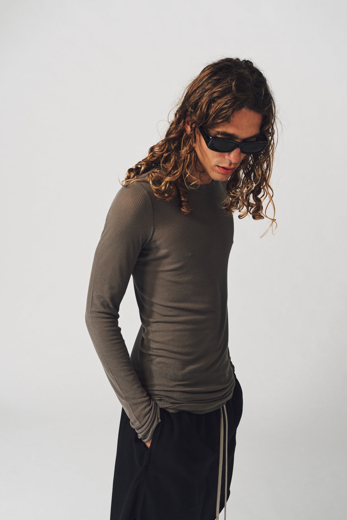 RICK OWENS | RIB LONG SLEEVE TEE - MAXFIELD LA