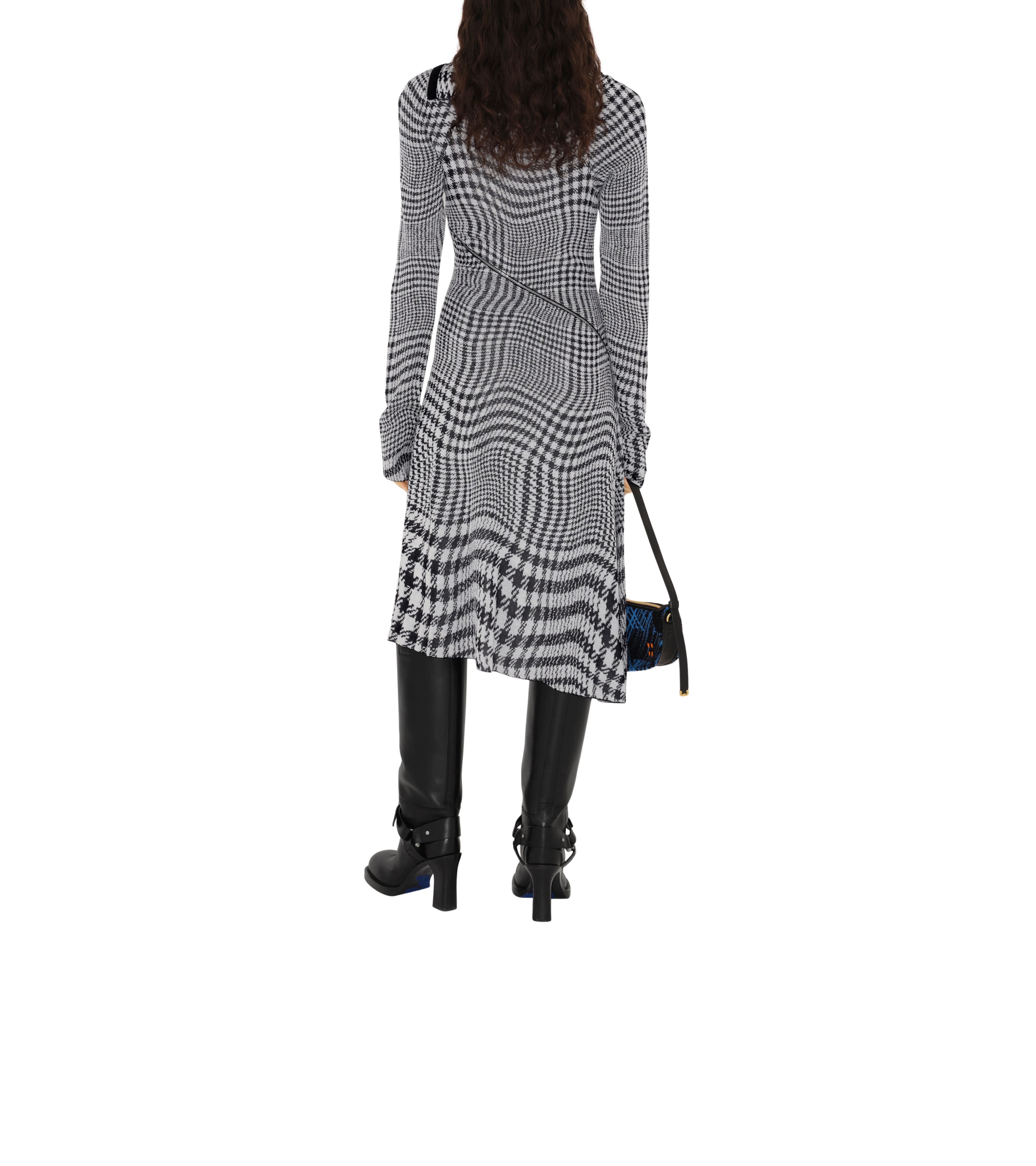 BURBERRY | WARPED HOUNDSTOOTH WOOL BLEND DRESS