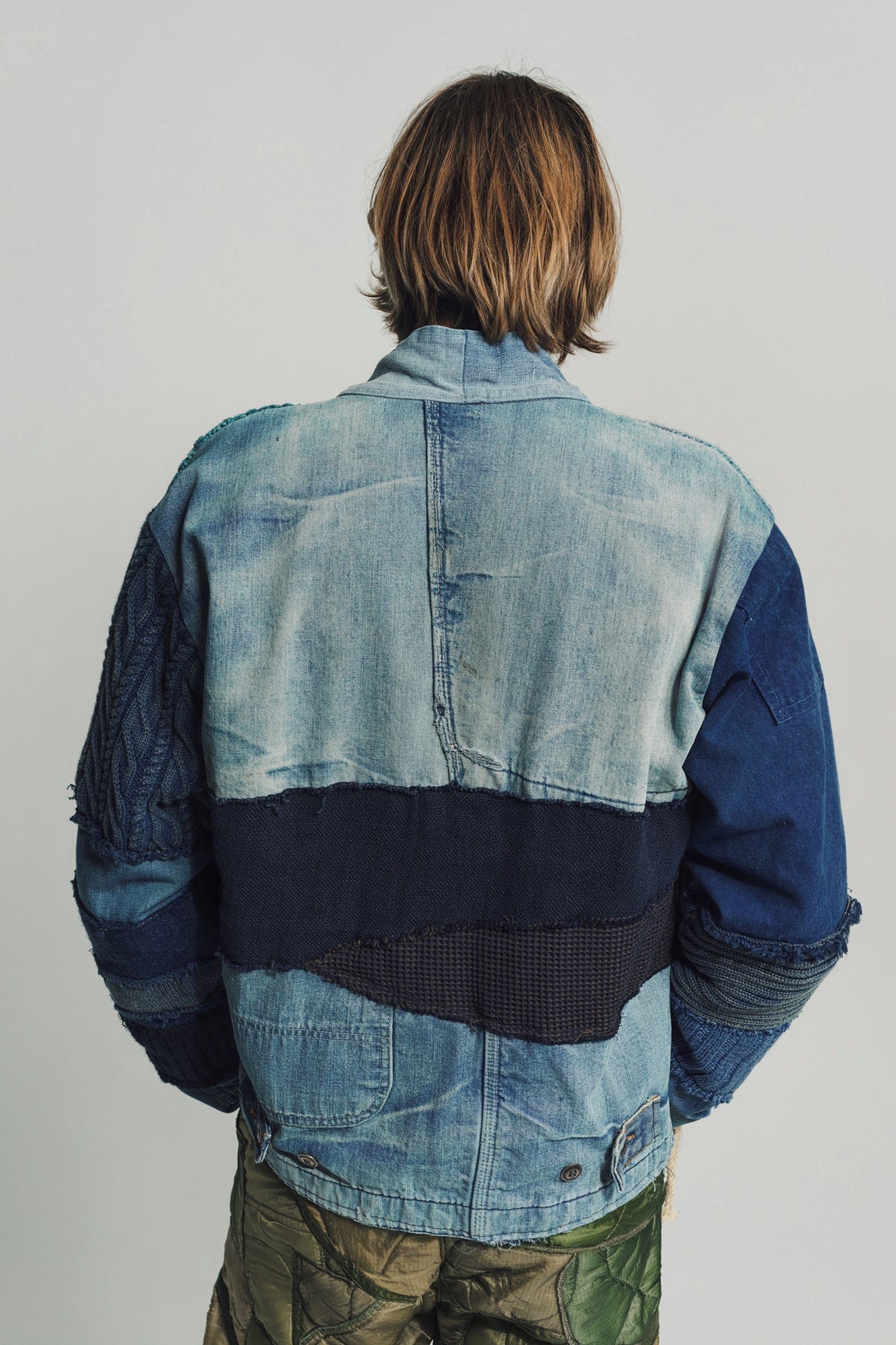 Greg Lauren GL フリースパッチデニムジャケット GREG LAUREN | MIXED BLUES CROPPED GL1
