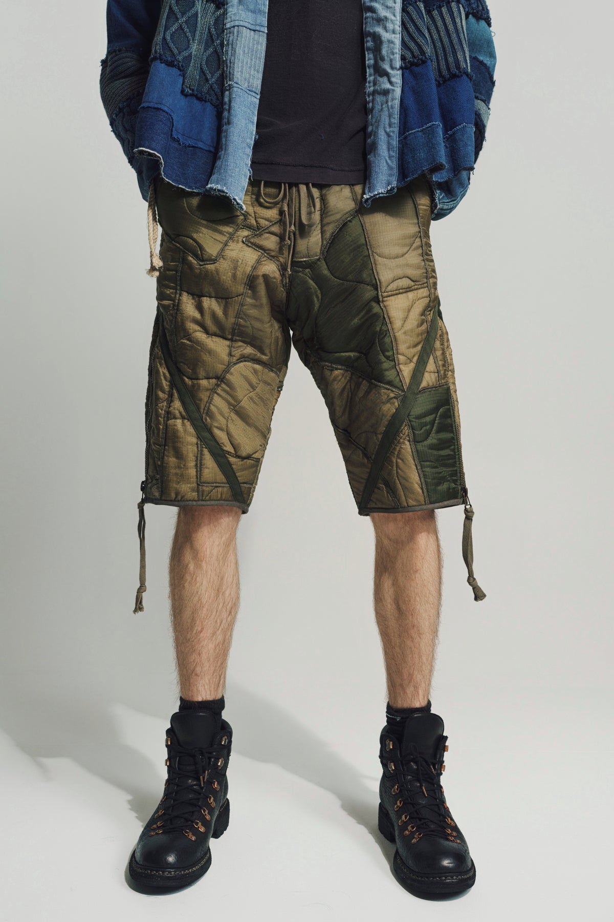 GREG LAUREN | MIXED PUFFER ZIP SHORTS