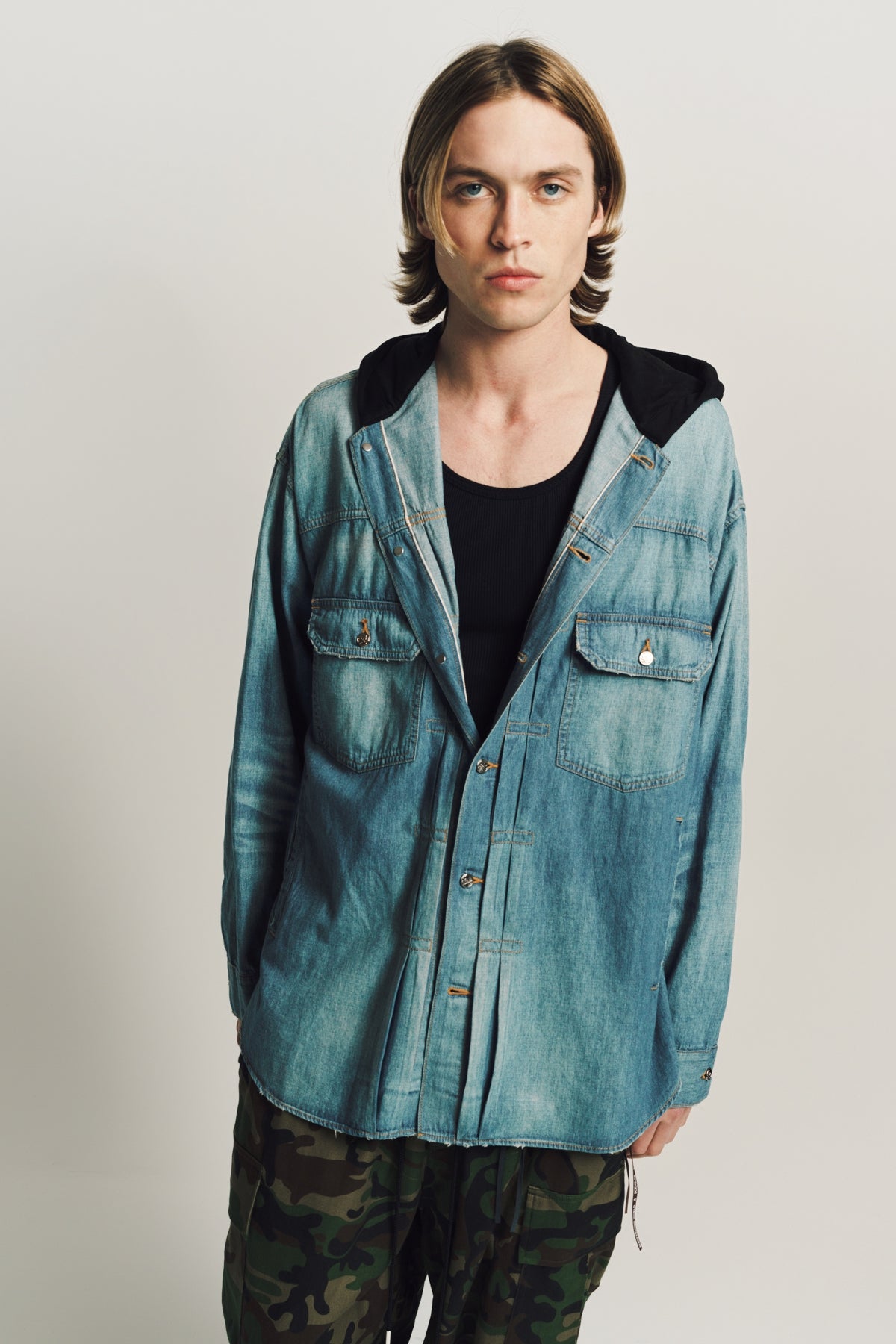 MASTERMIND | 2ND LONG SLEEVE HOODED DENIM SHIRT - MAXFIELD LA