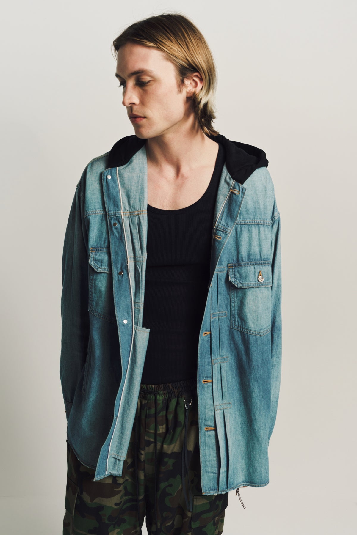 MASTERMIND | 2ND LONG SLEEVE HOODED DENIM SHIRT - MAXFIELD LA