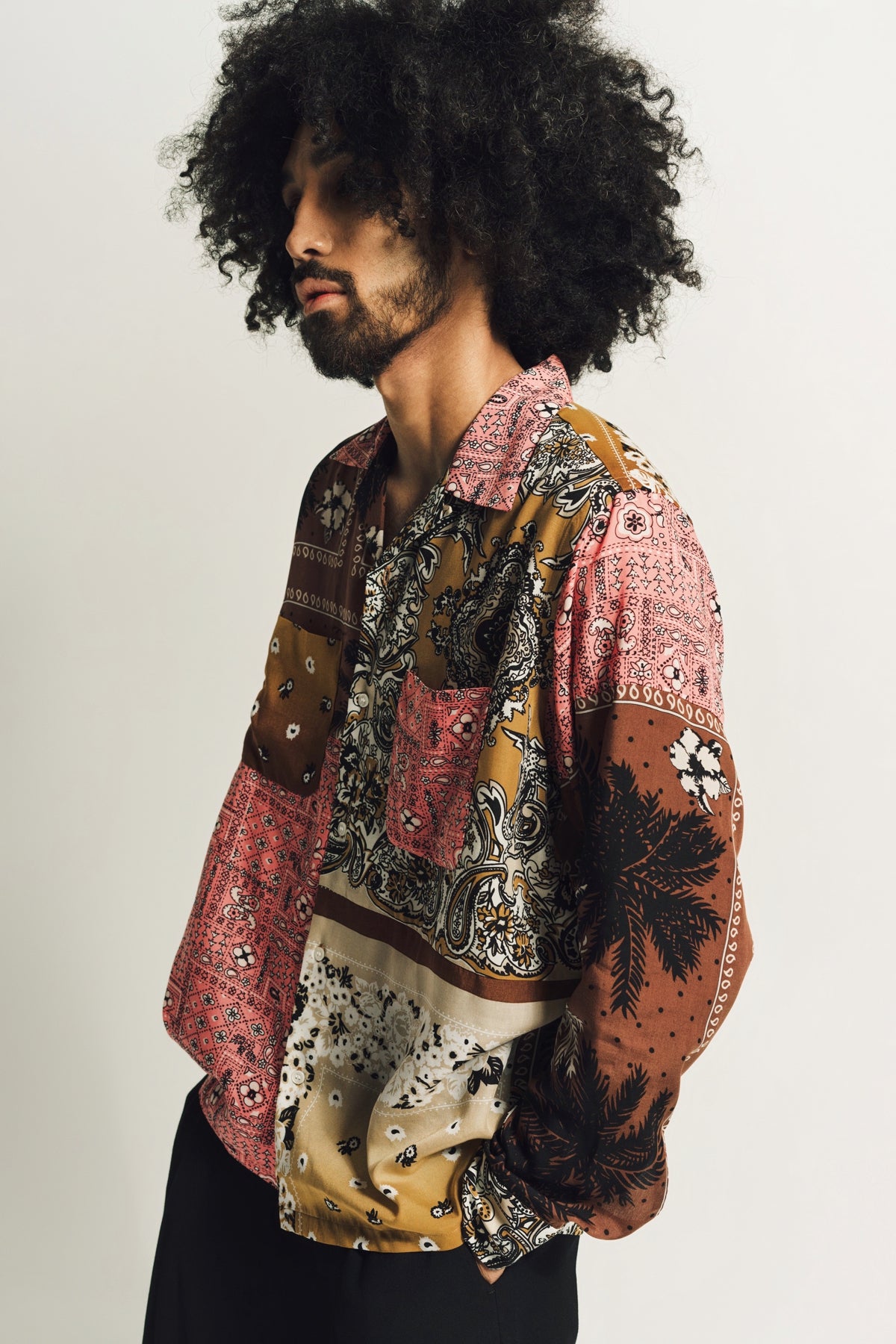 NOMA T.D. | PATCHWORK OPEN COLLAR SHIRT - MAXFIELD LA