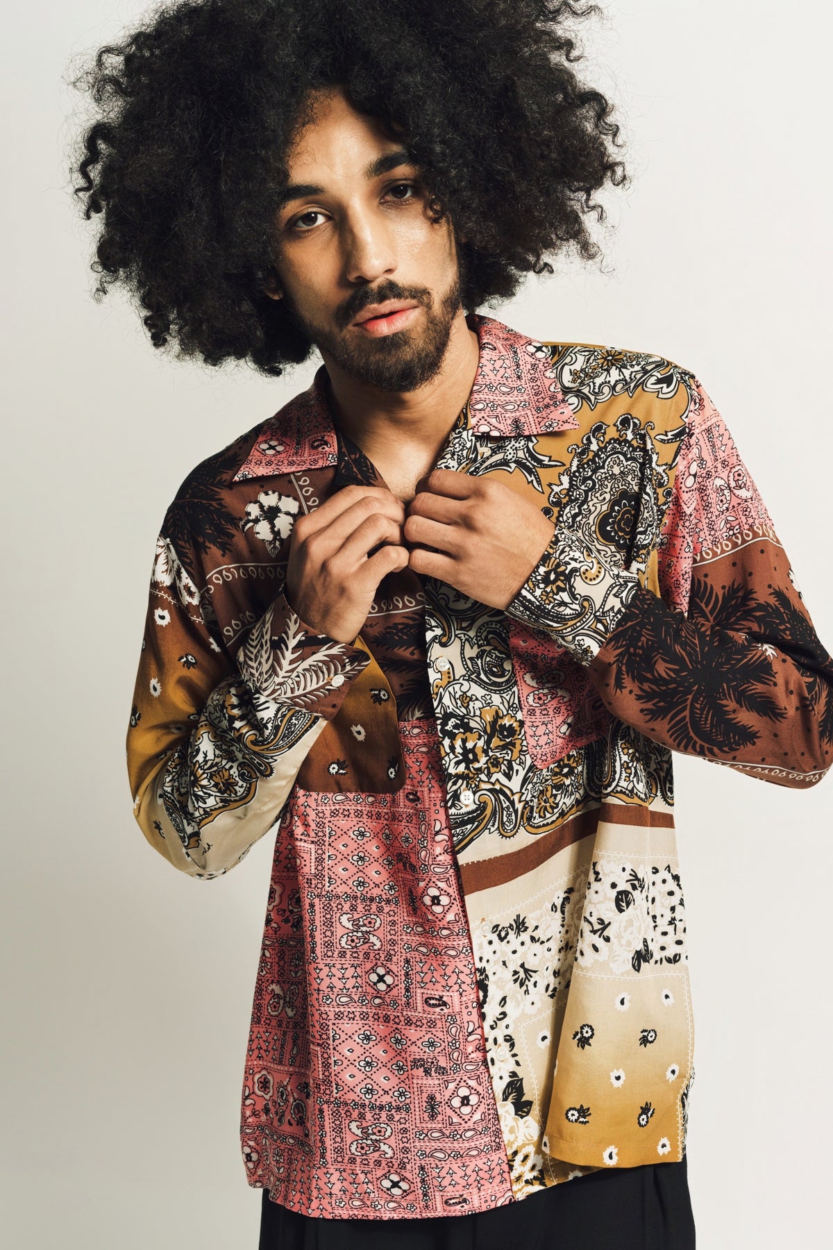 NOMA T.D. | PATCHWORK OPEN COLLAR SHIRT - MAXFIELD LA