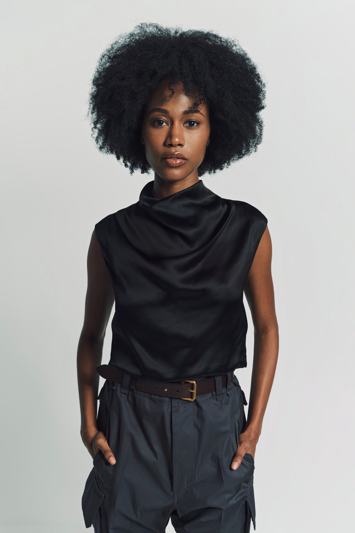SAINT LAURENT | SATIN COWL-NECK CROP TOP - MAXFIELD LA