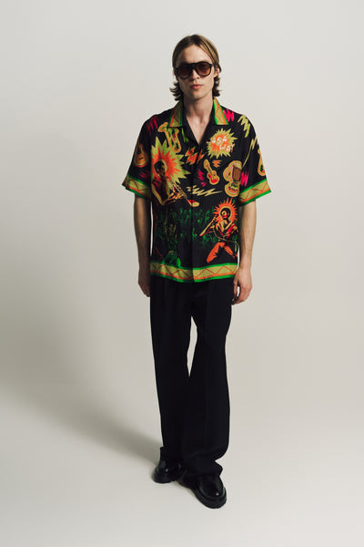 casablanca dress shirt Casablanca Heart Monogram-print Silk Shirt | Black
