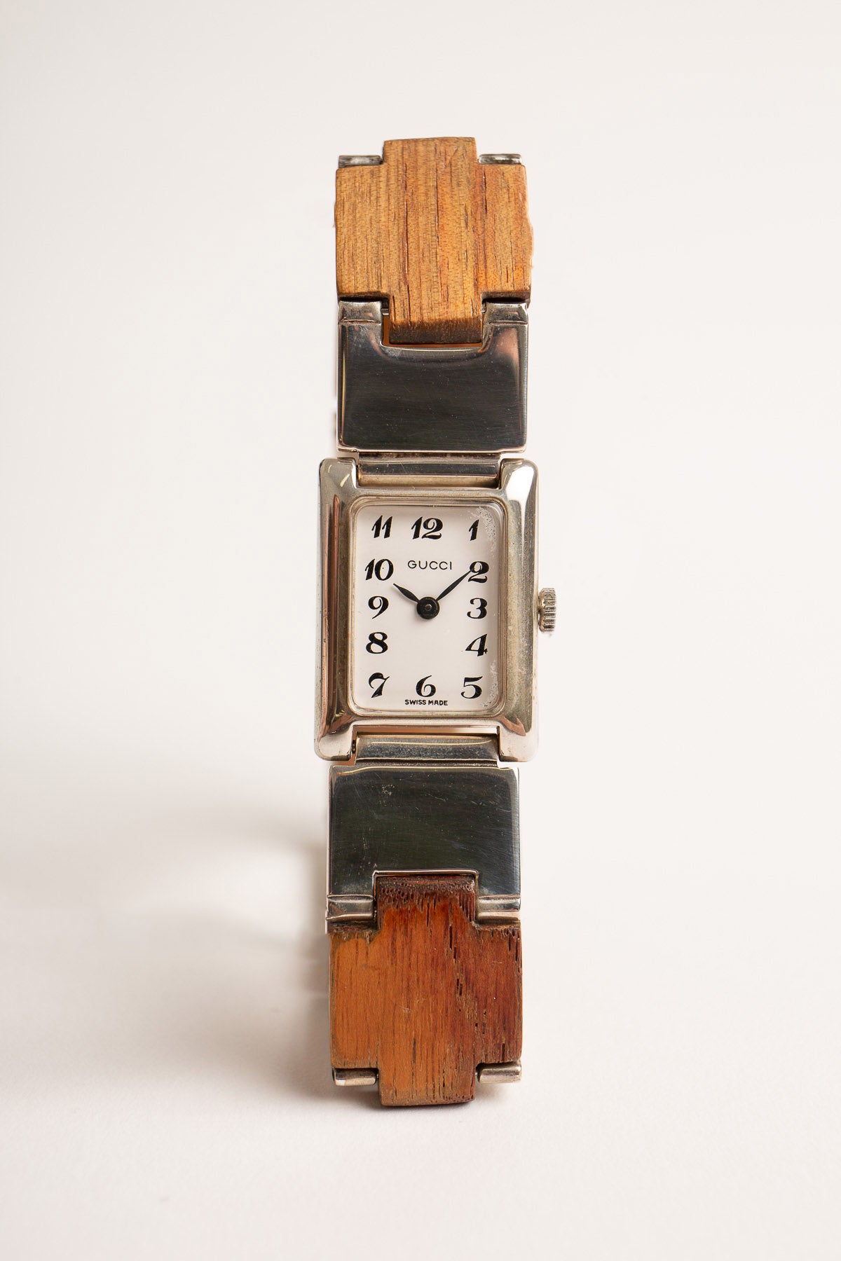 GUCCI | VINTAGE 1960'S STERLING SILVER & WOOD WATCH
