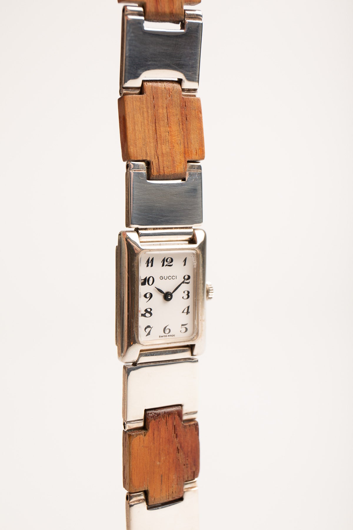 GUCCI | VINTAGE 1960'S STERLING SILVER & WOOD WATCH