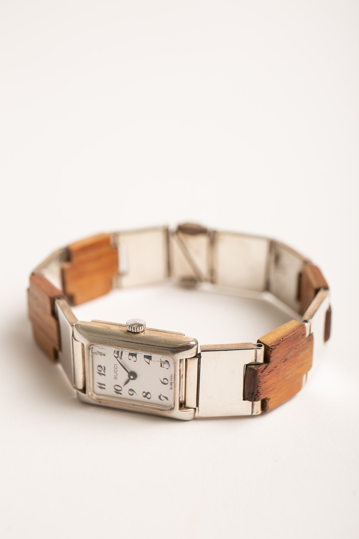 GUCCI | VINTAGE 1960'S STERLING SILVER & WOOD WATCH