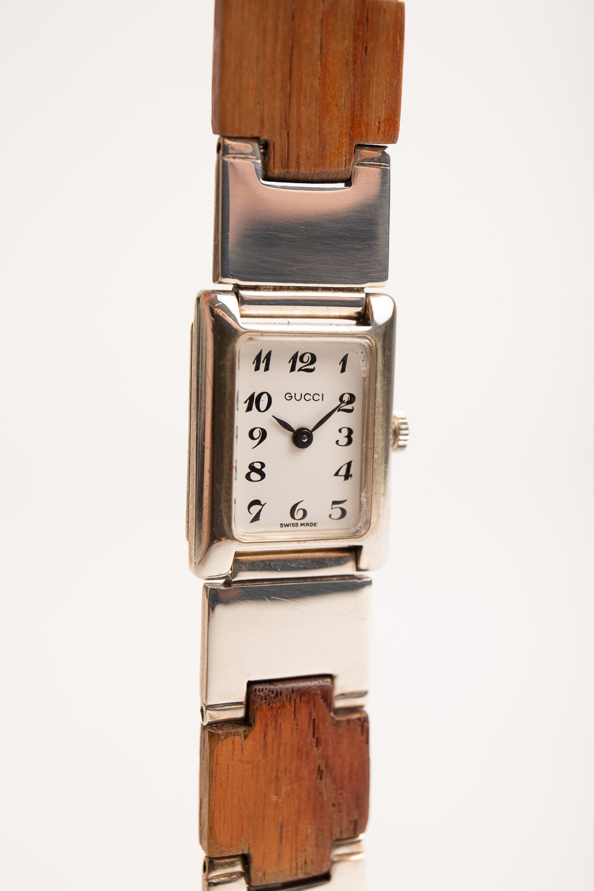 GUCCI | VINTAGE 1960'S STERLING SILVER & WOOD WATCH