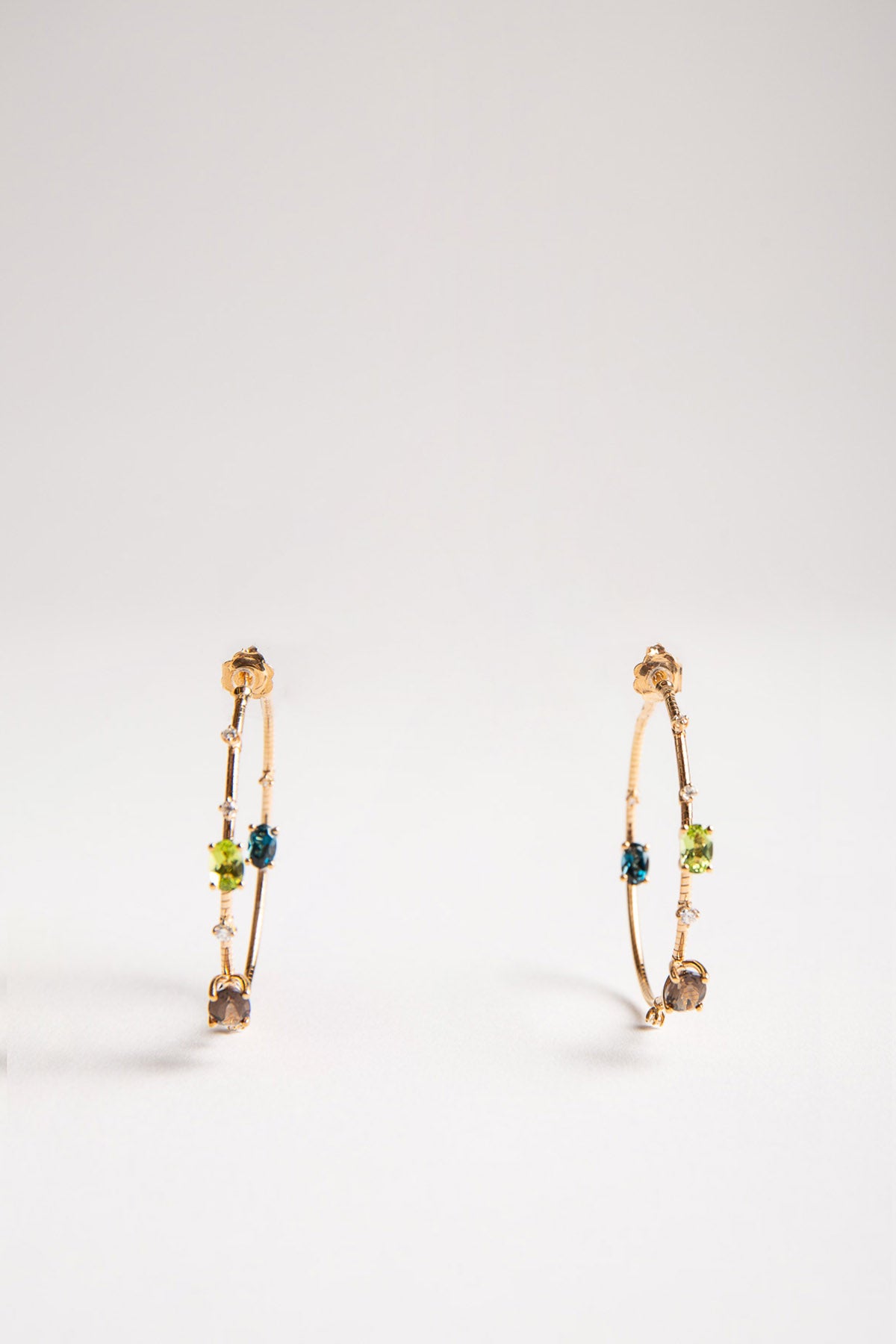 MATTIA CIELO | YELLOW GOLD MULTI STONE HOOP EARRINGS - MAXFIELD LA