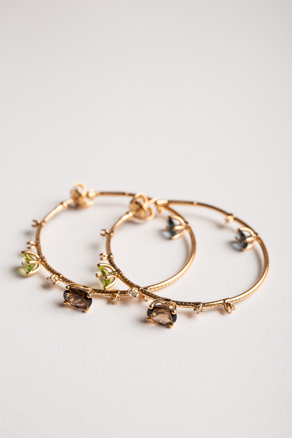 MATTIA CIELO | YELLOW GOLD MULTI STONE HOOP EARRINGS - MAXFIELD LA