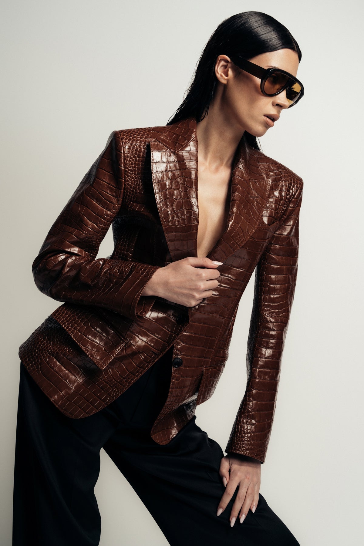 TOM FORD | CROCO EMBOSSED LAMB LEATHER "THE JACQUETTA" JACKET