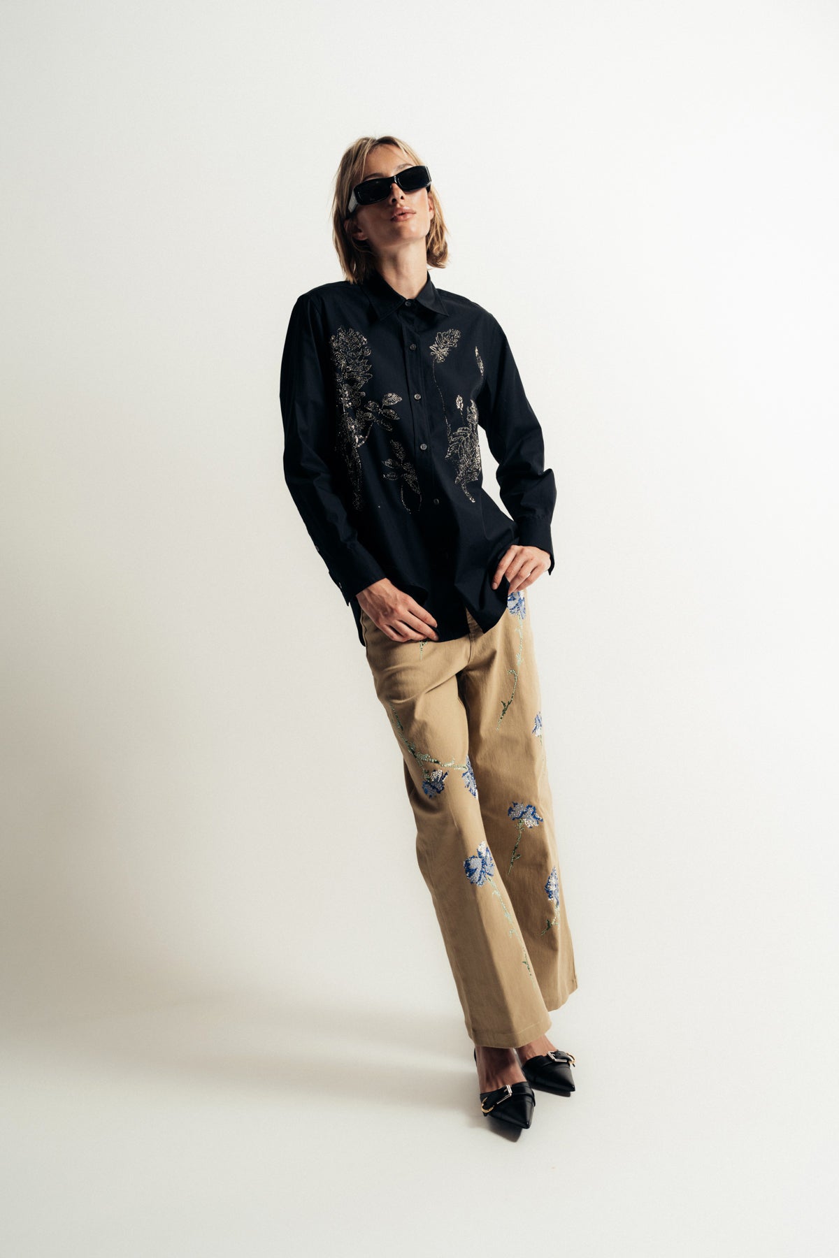 LIBERTINE | ‘CECIL BEATON BLUE CARNATION’ CROPPED WIDE LEG PANTS