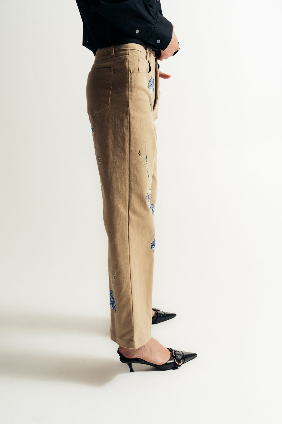 LIBERTINE | ‘CECIL BEATON BLUE CARNATION’ CROPPED WIDE LEG PANTS - MAXFIELD LA