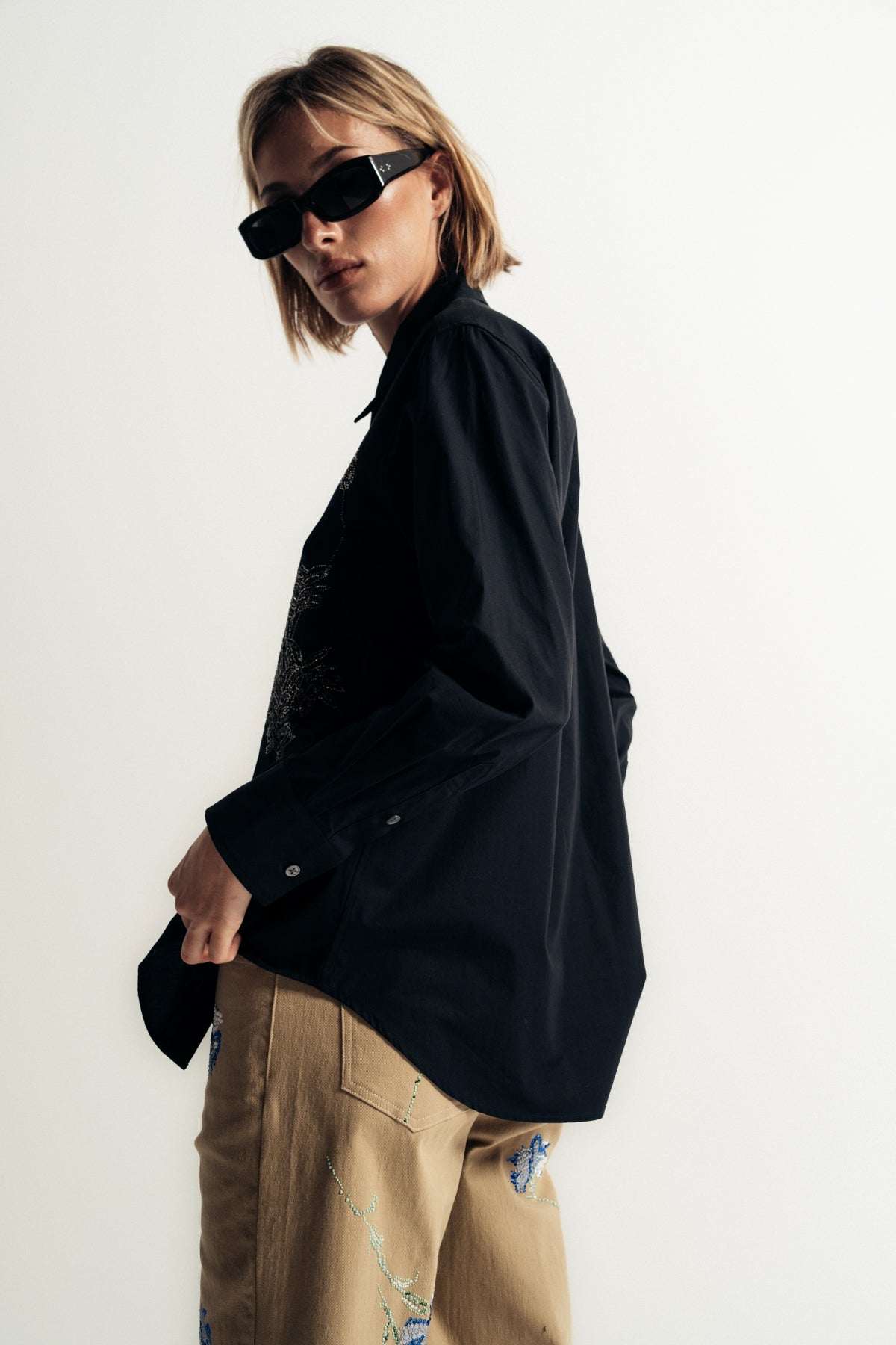 LIBERTINE | ‘CECIL BEATON BLUE CARNATION’ CROPPED WIDE LEG PANTS - MAXFIELD LA