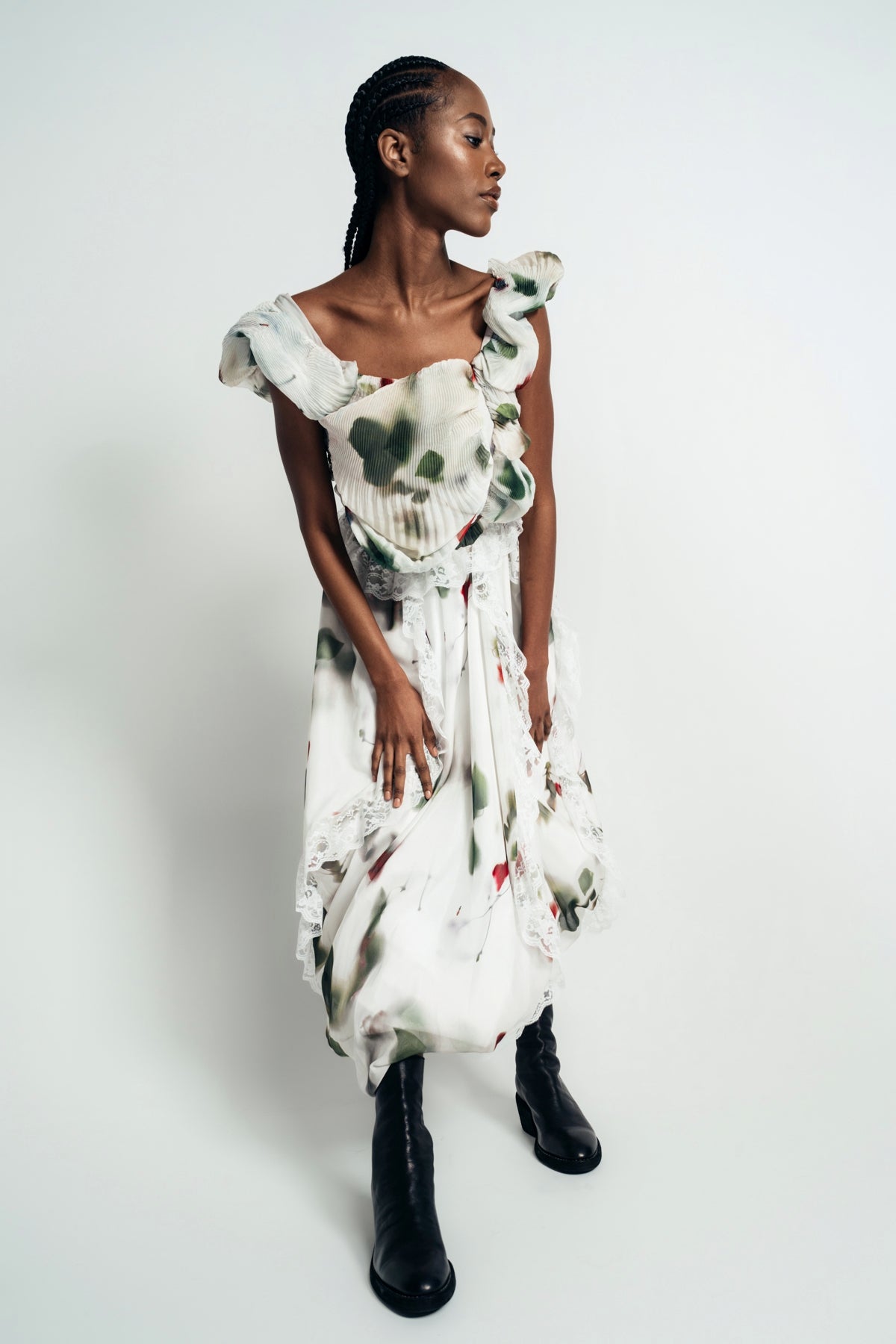CAROLINE HU | ROSE PRINT CIRCLE LACE SILK SKIRT - MAXFIELD LA