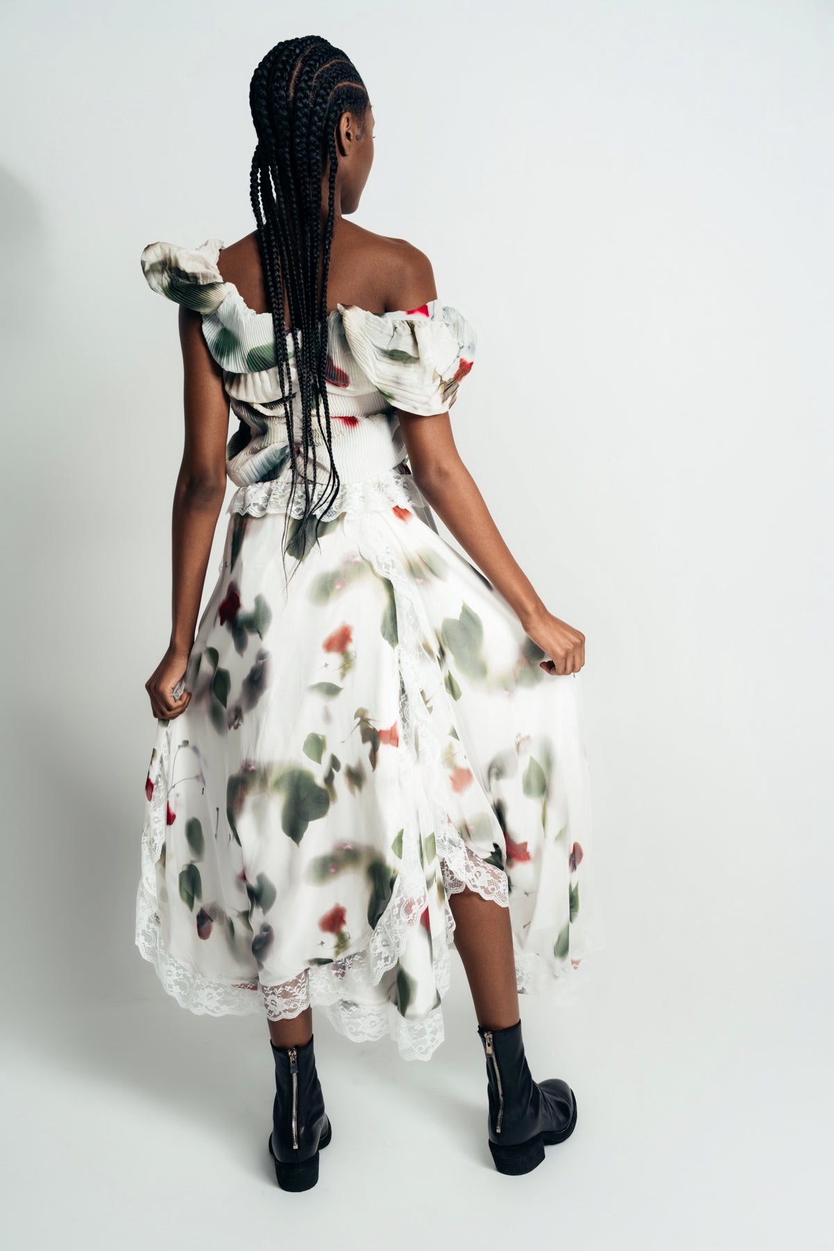 CAROLINE HU | ROSE PRINT CIRCLE LACE SILK SKIRT - MAXFIELD LA
