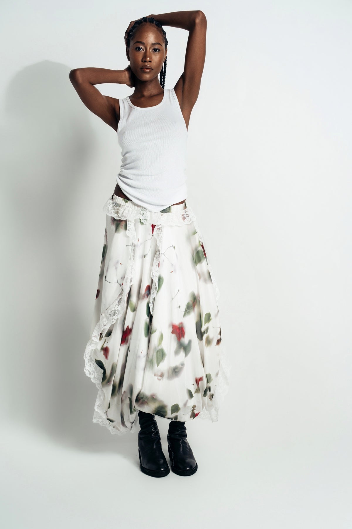 CAROLINE HU | ROSE PRINT CIRCLE LACE SILK SKIRT - MAXFIELD LA