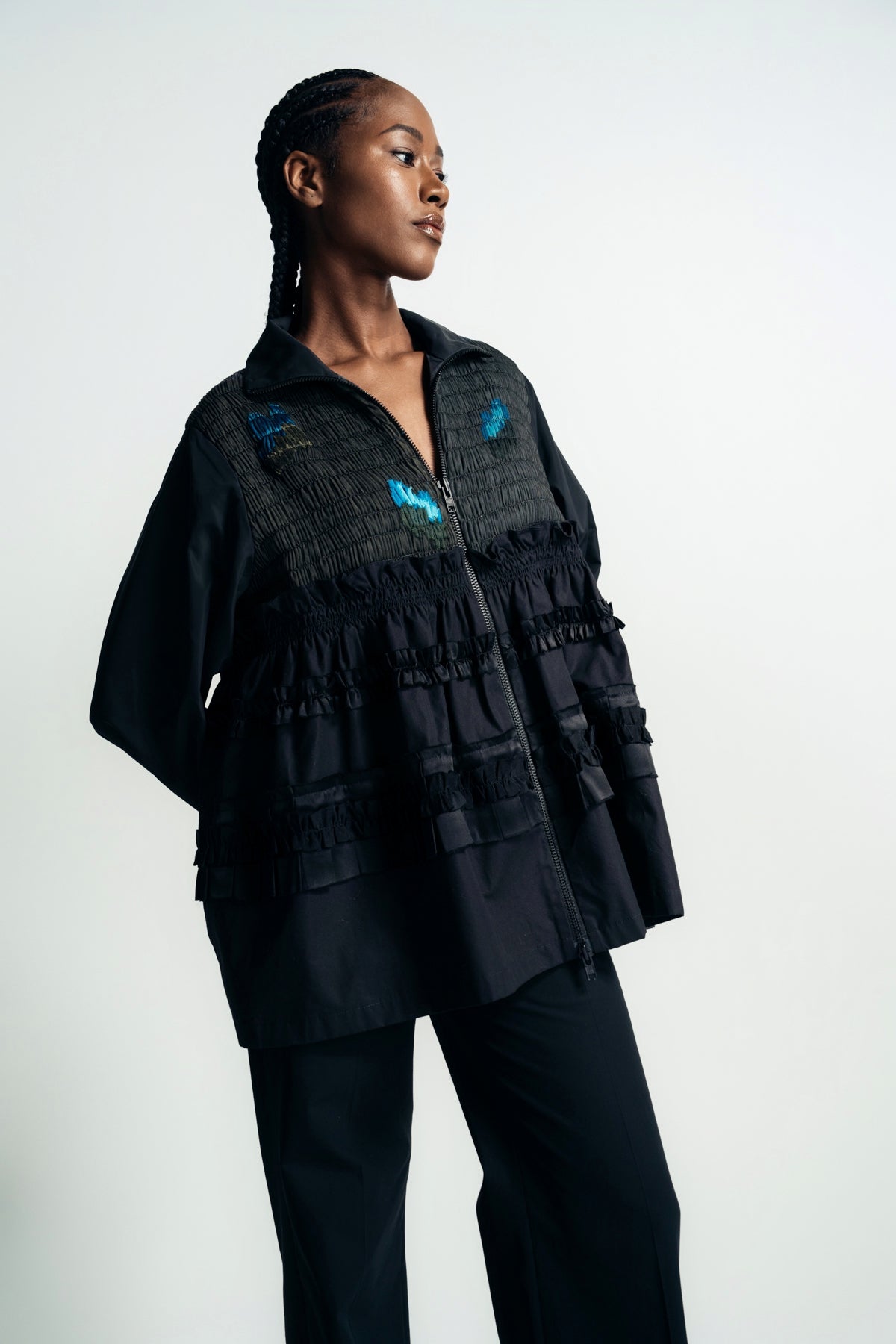 CAROLINE HU | BLUE FLOWERS SMOKING JACKET - MAXFIELD LA