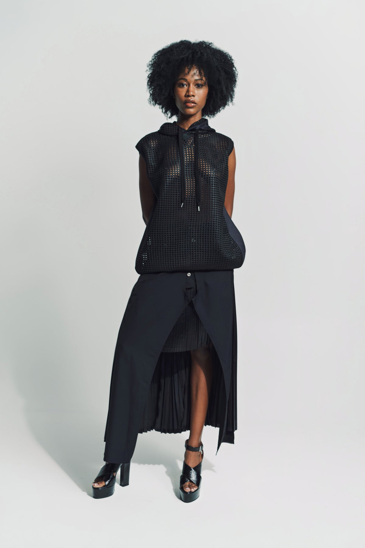 JUNYA WATANABE | SLEEVELESS MESH HOODIE - MAXFIELD LA