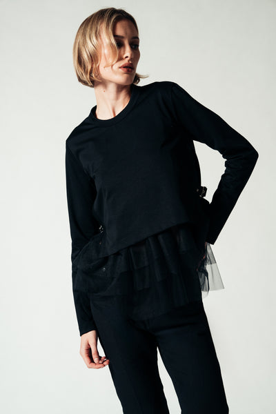 スカート 24SS noir kei ninomiya musta villahame noir kei ninomiya ウールオックス×ナイロンチュールスカート