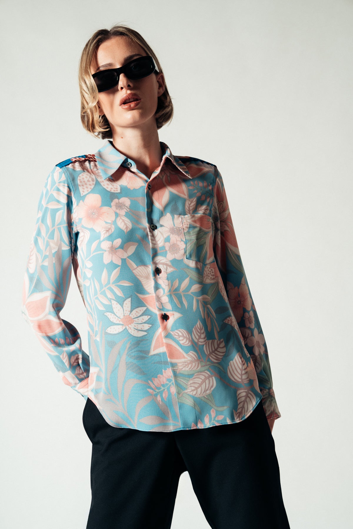 COMME DES GARCONS | FLORAL GEORGETTE LONG SLEEVE SHIRT