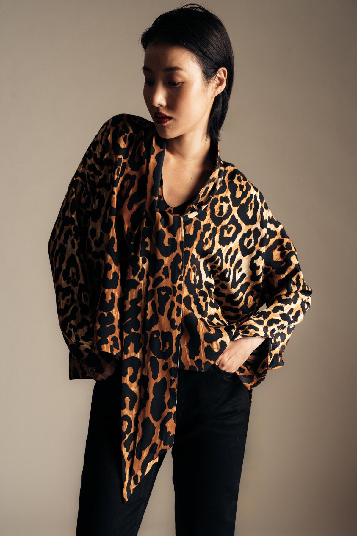 LIBERTINE | ‘LEOPARDO’ TIE BLOUSE