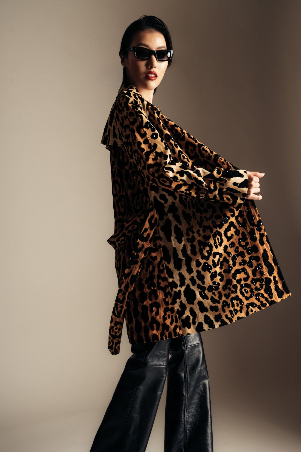 LIBERTINE | VELVET LEOPARD TRENCH WITH CRYSTALS