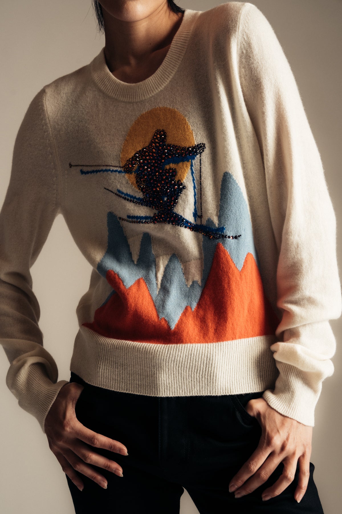 LIBERTINE | ‘SKI JUMP’ SHRUNKEN PULLOVER SWEATER WITH CRYSTALS