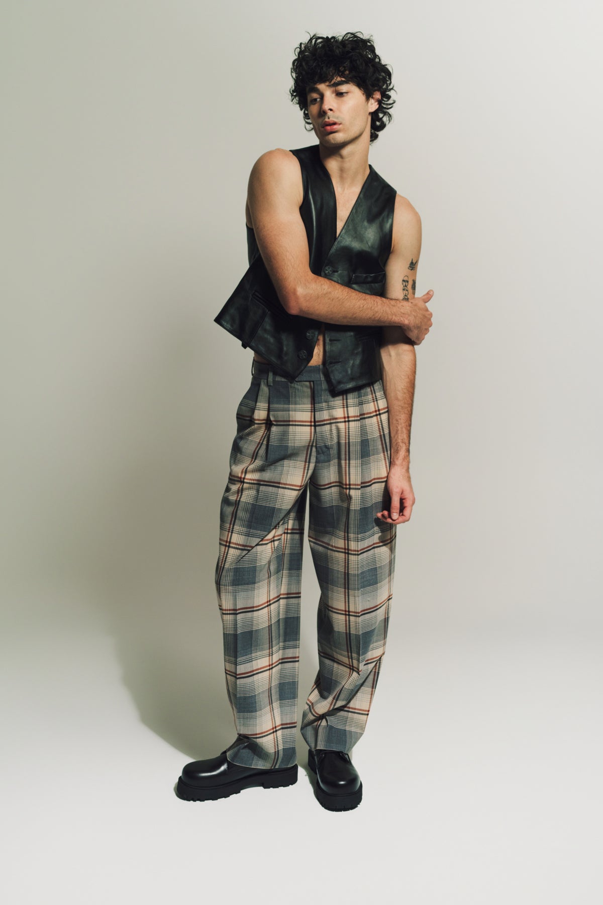 MARNI | WOOL PLEATED PLAID TROUSERS - MAXFIELD LA