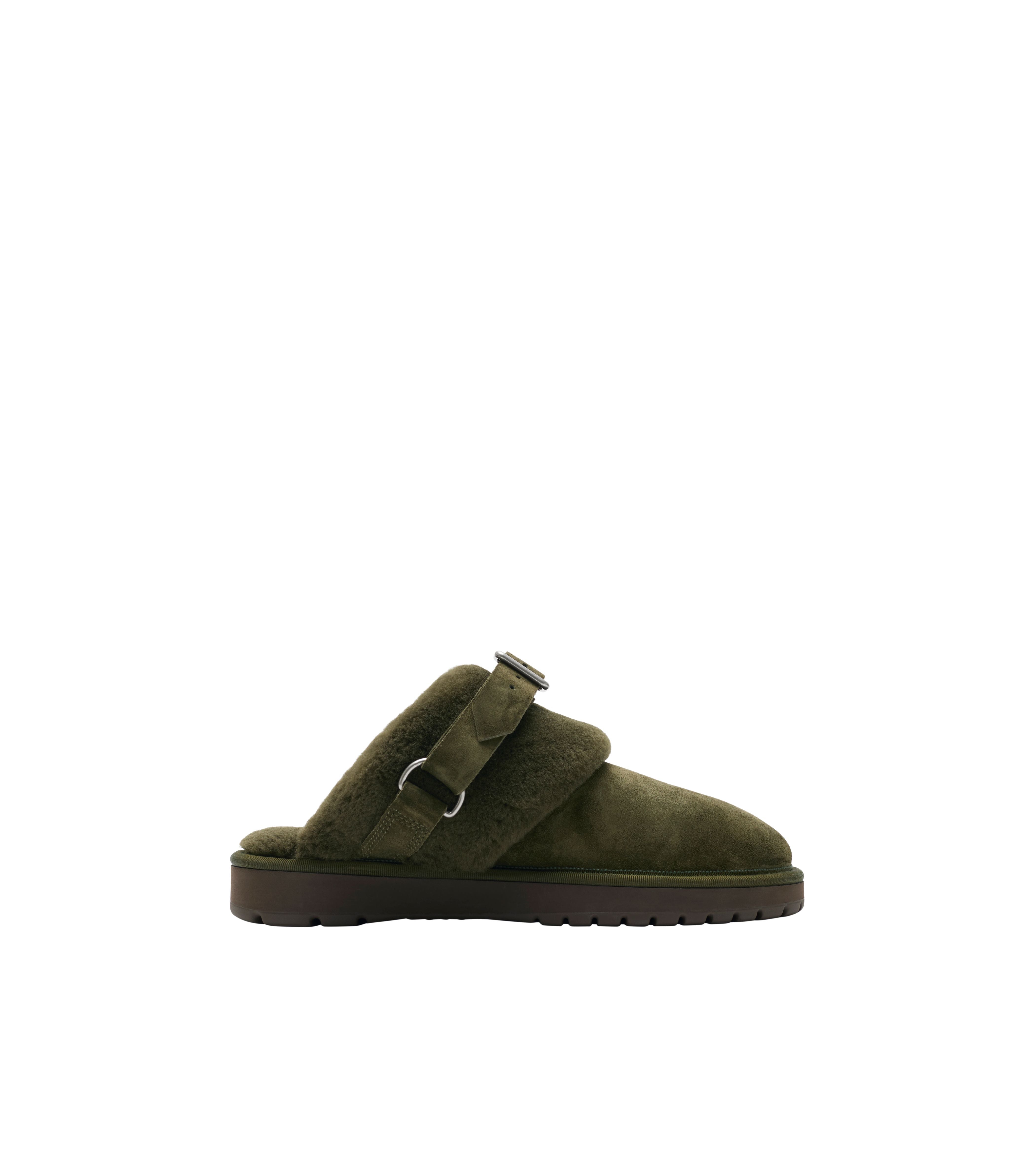 BURBERRY | SUEDE AND SHEARLING CHUBBY MULES - MAXFIELD LA