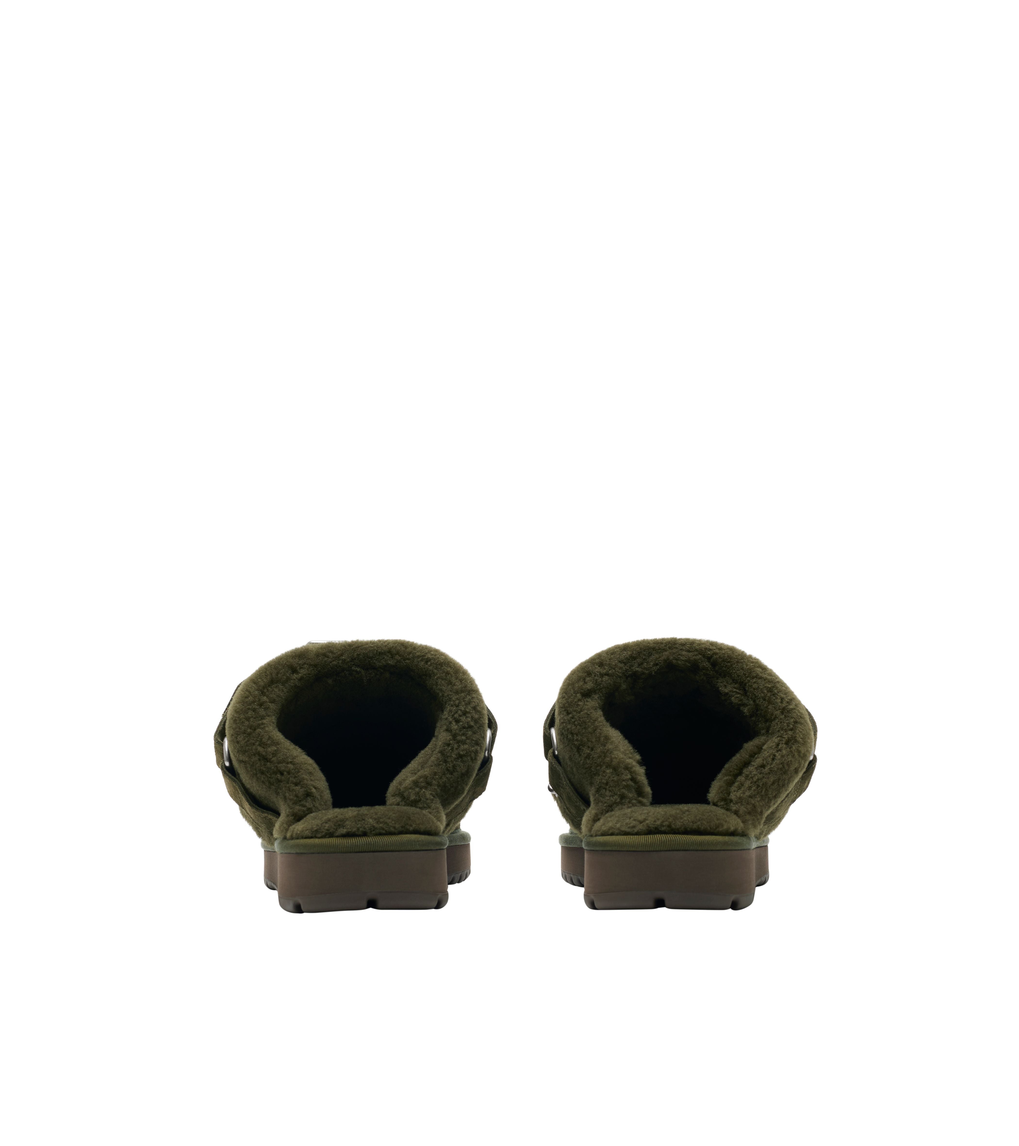 BURBERRY | SUEDE AND SHEARLING CHUBBY MULES - MAXFIELD LA