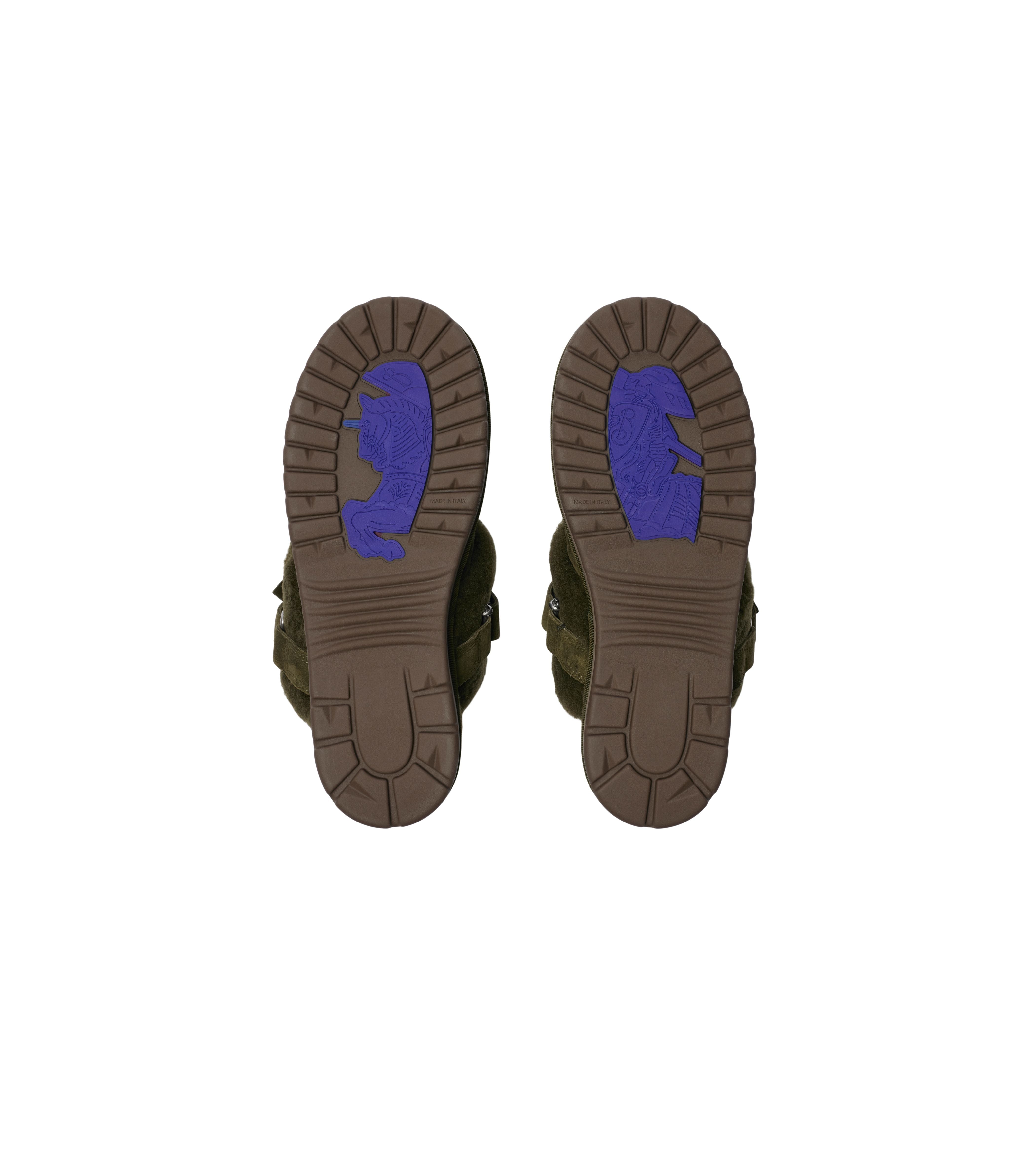BURBERRY | SUEDE AND SHEARLING CHUBBY MULES - MAXFIELD LA